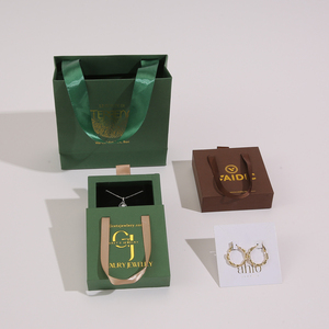 Recyclable Paper Drawer Jewelry <b>Box</b> with Custom Logo & Ribbon // Sturdy Sliding <b>Cardboard</b> Jewelry Packaging <b>Box</b> for Daily & Gift - Product Image 1