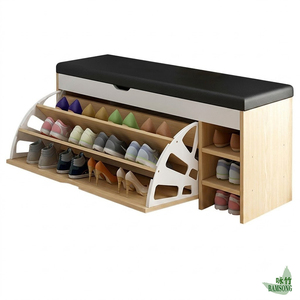 Banco <span class=keywords><strong>zapatero</strong></span> arqueado con soporte reforzado abatible, estilo nórdico moderno, banco de almacenamiento para pasillo, para exhibir zapatos y artículos diversos - Product Image 6