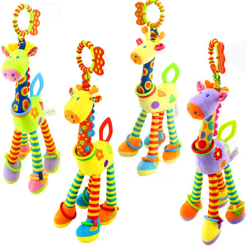 Hot Sale Soft Giraffe Animal Handbells Rattles Plush Cloth Puppet Infant Baby Development Handle Toy Toddler Car Bed Hanging Toy