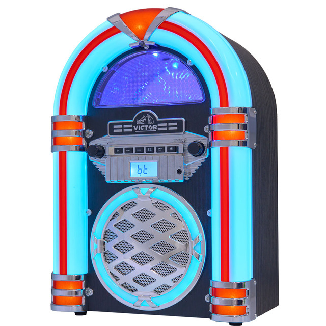 Retro Jukebox CD Player with Bluetooth FM Radio and Color Changing LED Lighting 5W×2 Speakers Classic Styling 11.0x6.6x15.8 Inch