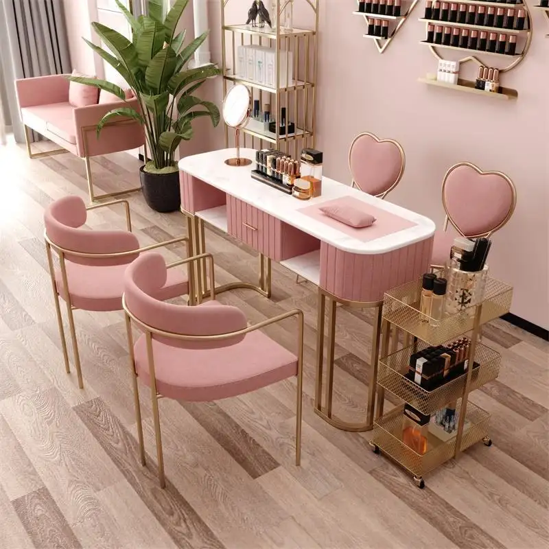 Hot Sale Manicure Desk Client Table for Nail Beauty Salon Furniture Manicure Table and Chairs Sets and Trolley Customized Wood