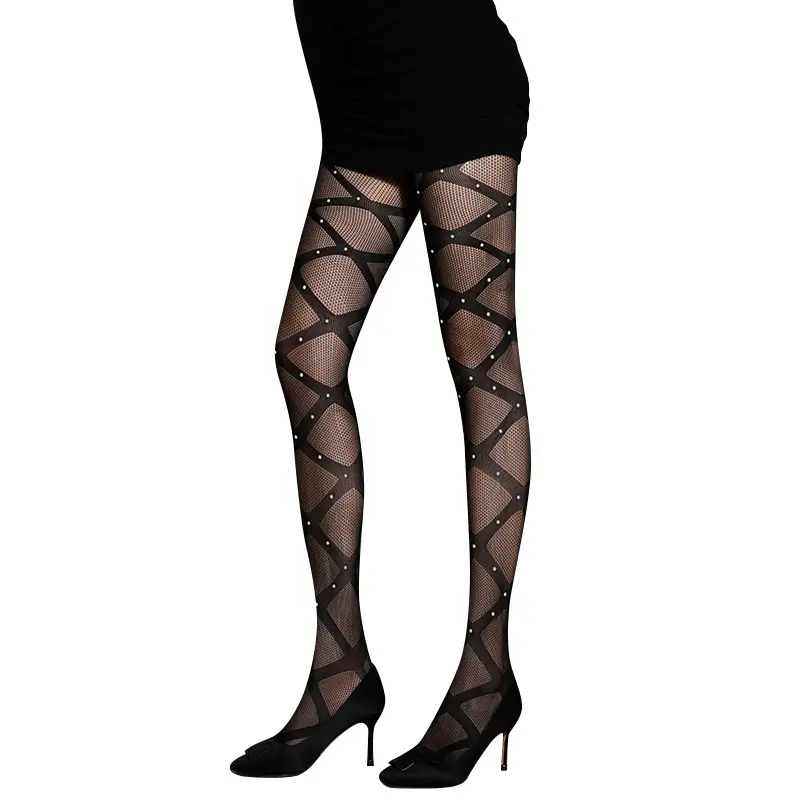 hot selling sexy suspenders jacquard pants striped perforated large mesh pants mesh stocking tights