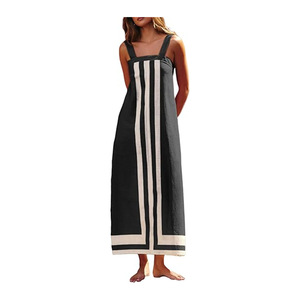 2025 verano moda nueva mujer elegante playa vacaciones vestido Sexy temperamento Color bloqueado Correa bohemio vestido largo - Product Image 6