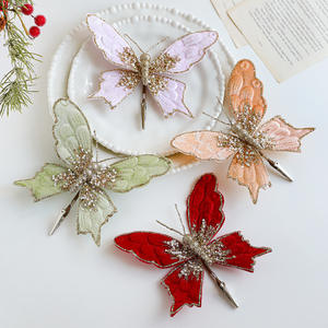 קטיפה פרפר חג המולד קישוטי עץ חג המולד קישוטי פרפר חג המולד קישוטי פרפר עץ חג המולד עם קליפים - Product Image 4