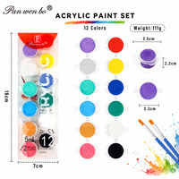 Ensemble de peinture acrylique miniature Panwenbo, 12 couleurs, boîte en PVC, peinture à base d'eau non toxique, bandes de peinture acrylique pour enfants et adultes, peinture artisanale