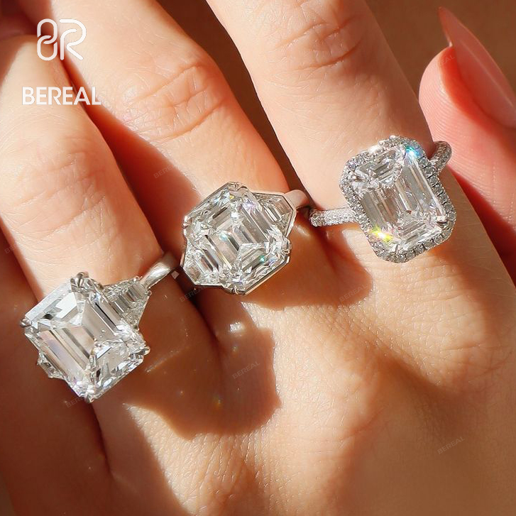 Cincin pertunangan 10K 14K 18K emas padat Vvs Moissanite cincin berlian berlian berseri zamrud perak 925 untuk wanita