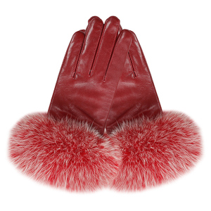 Faddish dames <span class=keywords><strong>renard</strong></span> <span class=keywords><strong>fourrure</strong></span> manchette gants en cuir extérieur hiver gants en peau de mouton - Product Image 6