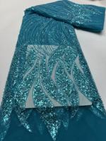 Tissu KC en dentelle africaine perlée et à sequins, maille respirante, infroissable, de luxe, avec broderie feuille ondulée, en tulle pour mariage et soirée
