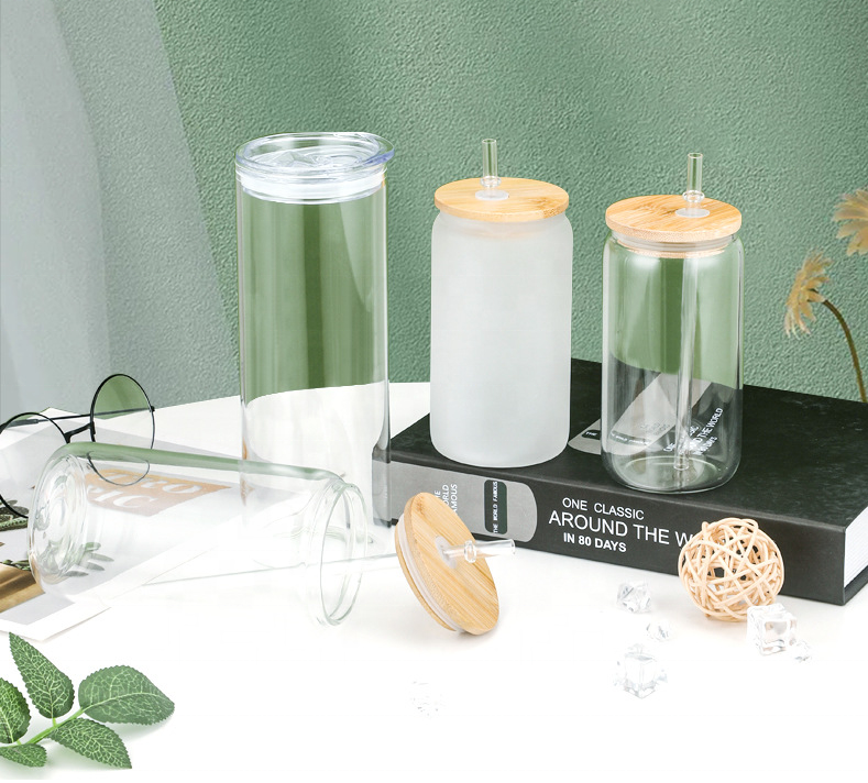 12 унций/16 унций, пустые Матовые прозрачные чашки в форме колы, соды, пивной бокал с соломинкой и крышкой, сублимационная печать