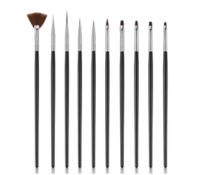 Lot de 10 pinceaux à manche en plastique noir pour nail art, gel, acrylique, lignes fines, pour la conception de manucure - Product Image 3