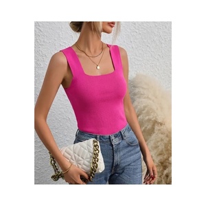 Top corto de punto con tirantes gruesos color fucsia para mujer, lycra completa, talla estándar SMLXL, longitud 60 cm - Product Image 2