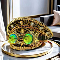 Chapeau de Capitaine Steampunk à Carreaux avec Strass et Pointes, Personnalisé, Unisexe, Décontracté, pour la Plage, Fournitures de Fête de Luxe Thème Burning Man, Vente en Gros, MOQ 3