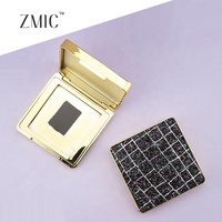 Boîtier compact de luxe en cuir noir brillant de 53 mm pour poudre libre, avec un seul compartiment métallique, pour maquillage visage, contour, bronzer et blush
