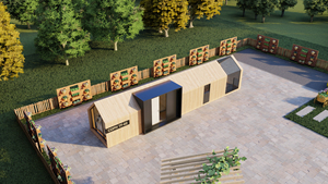 บ้านสำเร็จรูปขนาด 40 ฟุต หลังคาทรงลาดเอียง เหมาะสำหรับโฮมสเตย์ โรงแรม แคมป์พักผ่อน สวน ชายหาด พร้อมห้องนอน - Product Image 2