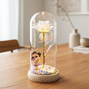 Regalos para <span class=keywords><strong>el</strong></span> Día de la Madre y Cumpleaños, Flor Eterna en Cúpula de Cristal, Ramo de Rosas con Lámina Dorada, Lámpara LED Decorativa - Product Image 2