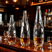 Botella de Vidrio para Vino de 350ml, 500ml y 750ml, Nuevo Diseño Único Transparente con Forma de Diamante de Cristal para Tequila, Vino, Licor y Agua