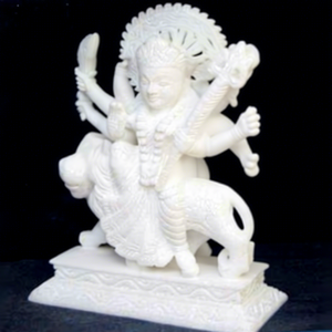 Estatua de Durga Mata en Mármol Blanco Italiano, Hecha a Mano, Pulida, Moderna - Product Image 1