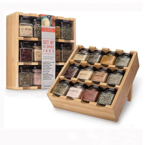 Estante de Bambú <span class=keywords><strong>para</strong></span> Especias con 12 Compartimentos y 12 Botellas, Organizador de Almacenamiento de Condimentos de Madera <span class=keywords><strong>para</strong></span> Gabinete o Encimera de <span class=keywords><strong>Cocina</strong></span> - Product Image 1