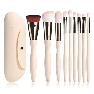 Wholesale 9PCS Face Makeup Brushes Kit Portable Travel Foundation Eye Shadow Cosmetic Makeup Brushes with Silicone Makeup Bag