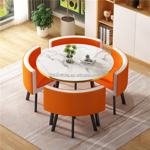 French Style Modern <b>Space</b> <b>Save</b> Small Home Dinning Furniture Restaurant Round Marble Gold Metal Base Dining <b>Table</b> and 4 Chair Set - Product Image 4