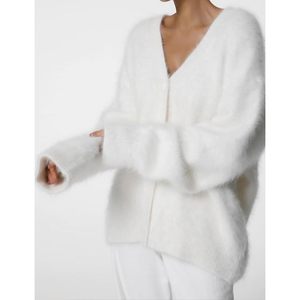 Cardigan en mohair duveteux pour femme, col en V, boutonné, manches longues, tricoté, ouvert sur le devant, style ample, pull décontracté d'hiver - Product Image 3
