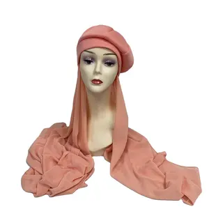 MH-1145 New Trendy Modern Hijab With Beret Cap For Women Instant Chiffon Hijab Scarf turbans for ladies