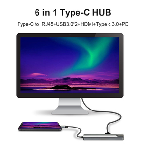 แท่นวางอุปกรณ์ 6 in 1 ความเร็วสูง 5 Gbps สำหรับแล็ปท็อป ชนิด USB-C Hub พร้อมพอร์ต HDMI, PD, ช่องอ่านการ์ด TF, SD, USB 3.0 และ USB 2.0 - Product Image 2