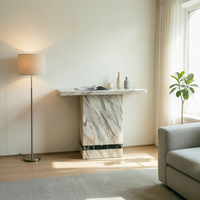 Console élégante et moderne en bois et marbre brun, idéale pour les halls d'entrée de luxe et les couloirs de direction