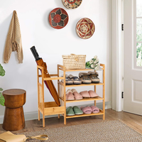 Zapatero de Bambú de 4 Niveles con Soporte para Paraguas y Estantes, Ideal para la Entrada, la Sala de Estar o como Organizador de Zapatos