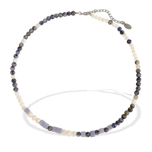 Collar de cuentas de piedra natural con forma geométrica, cadena larga de colores mezclados, joyería fina para uso diario para mujer XL303 - Product Image 5