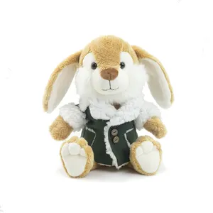 CE ASTM OEM ODM boneka lembut Logo kustom Moq rendah mainan lembut hewan boneka kelinci lucu dengan mantel