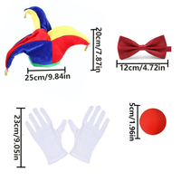 Kit d'accessoires de costume de clown unisexe, chapeau de bouffon coloré, nœud papillon, nez rouge, gants blancs pour Halloween, cirque, carnaval, déguisement