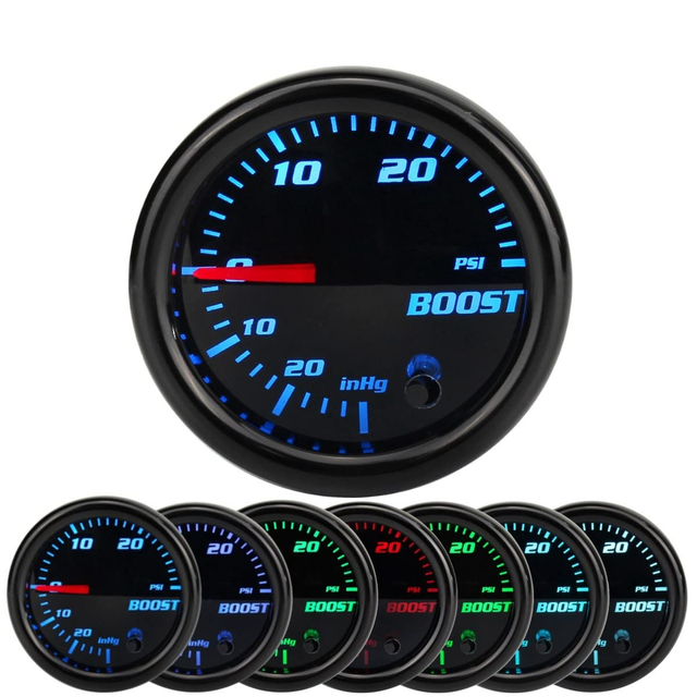 MrGauge Universal 52mm Electronic Boost Gauge with 7 Color Backlight Digital Turbo Pressure Meter Sensor Kit