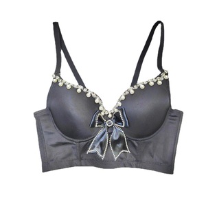 Haut <span class=keywords><strong>bustier</strong></span> court sexy à nœud papillon et perles, style corset, orné de diamants, design astucieux - Product Image 5