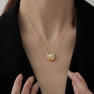 Collar de Perlas para Mujer <span class=keywords><strong>N806</strong></span>, Tendencia de Moda, Temperamento, Acero Inoxidable 18K, Collar de Perlas en Forma de U - Product Image 3