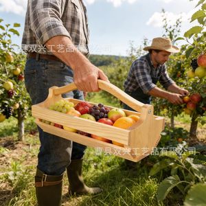 Wooden Harvest <b>Basket</b> With Handles Rectangle Handmade For Fruits Vegetables Kitchen <b>Storage</b> - Product Image 5