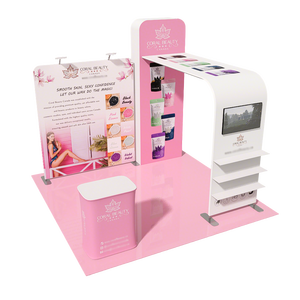 Stand de salon moderne 10x10 avec étagères support de <span class=keywords><strong>tension</strong></span> de luxe configuration rapide meilleur prix affichage de salon Portable - Product Image 1