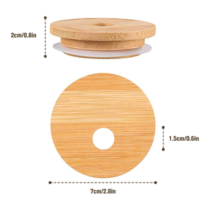 Vaso de Vidrio Ecológico Tipo Mason Jar con Boca Ancha, Tapa de Bambú de 70 mm con Orificio para Pajita, Estilo Moderno - Product Image 2