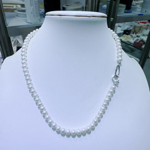 Nouveau collier de perles d'eau douce naturelles de 5,5 à 6 mm, presque rond, presque sans défaut, polyvalent, classique en argent pur - Product Image 2