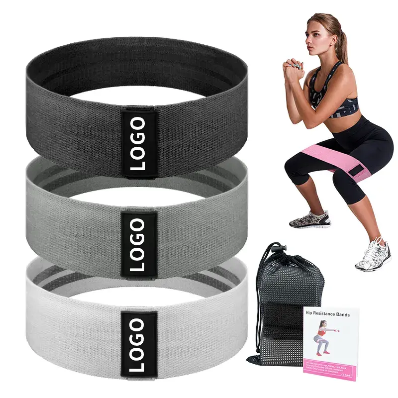 Low MOQ Factory Price Custom Color Logo Exercise Band Home Workout Gym Accessories Fabric Glute Booty Resistance Bands Set