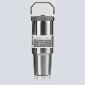 Gobelet de voyage isotherme à double paroi avec poignée de voiture, 20oz 30oz, avec couvercle et paille, antidérapant, pour les trajets quotidiens - Product Image 1