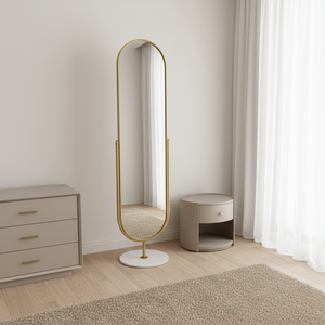 <span class=keywords><strong>Specchio</strong></span> da Terra Ovale Girevole di Lusso <span class=keywords><strong>con</strong></span> <span class=keywords><strong>Cornice</strong></span> in Metallo Dorato, Design Moderno e Durevole per Arredamento Casa - Product Image 1