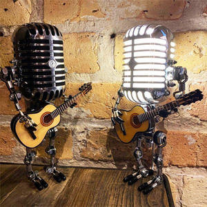 Ornements en métal industriels <span class=keywords><strong>steampunk</strong></span> créatifs, lampe de table vintage rétro à LED, microphone robot jouant de la guitare, petite lampe de table pour la maison, le bureau - Product Image 1