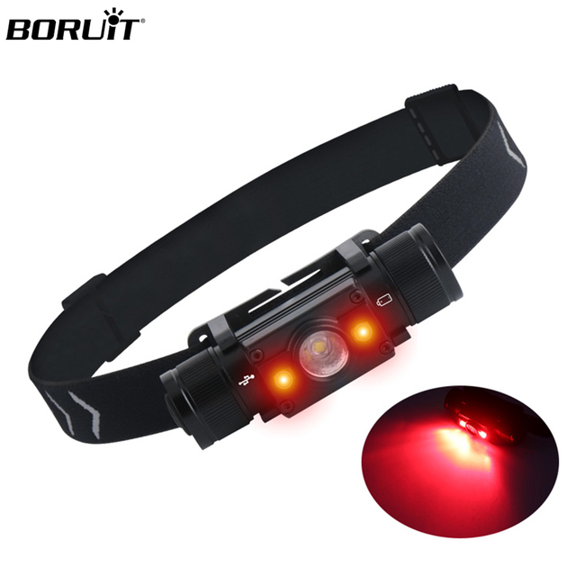 BORUiT Outdoor Sports Multifunctional LED Headlight Flashlight Type-c Rechargeable Waterproof Hunting Red LED Headlamp with SOS
