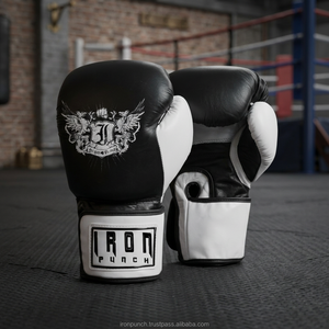 Iron Punch IP-06 Customizable Boxing Gloves Cowhide Leather Lace-up Training Full <b>Finger</b> Adult Black White - Product Image 3