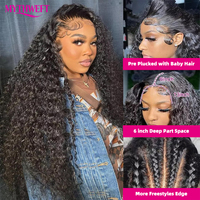 Perruque frontale en dentelle 13x4 13x6 Water Wave avec cheveux de bébé, cheveux brésiliens longs, perruques en dentelle suisse transparente pour femmes noires – Vente en gros