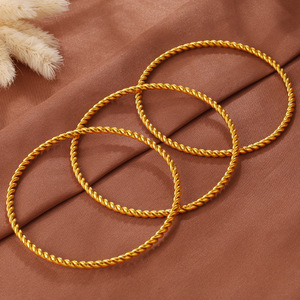 European American Fashion Minimalist Round Bead Braid <b>Bracelet</b> 18K Gold Plated Stainless Steel Open Design For Women - Product Image 2