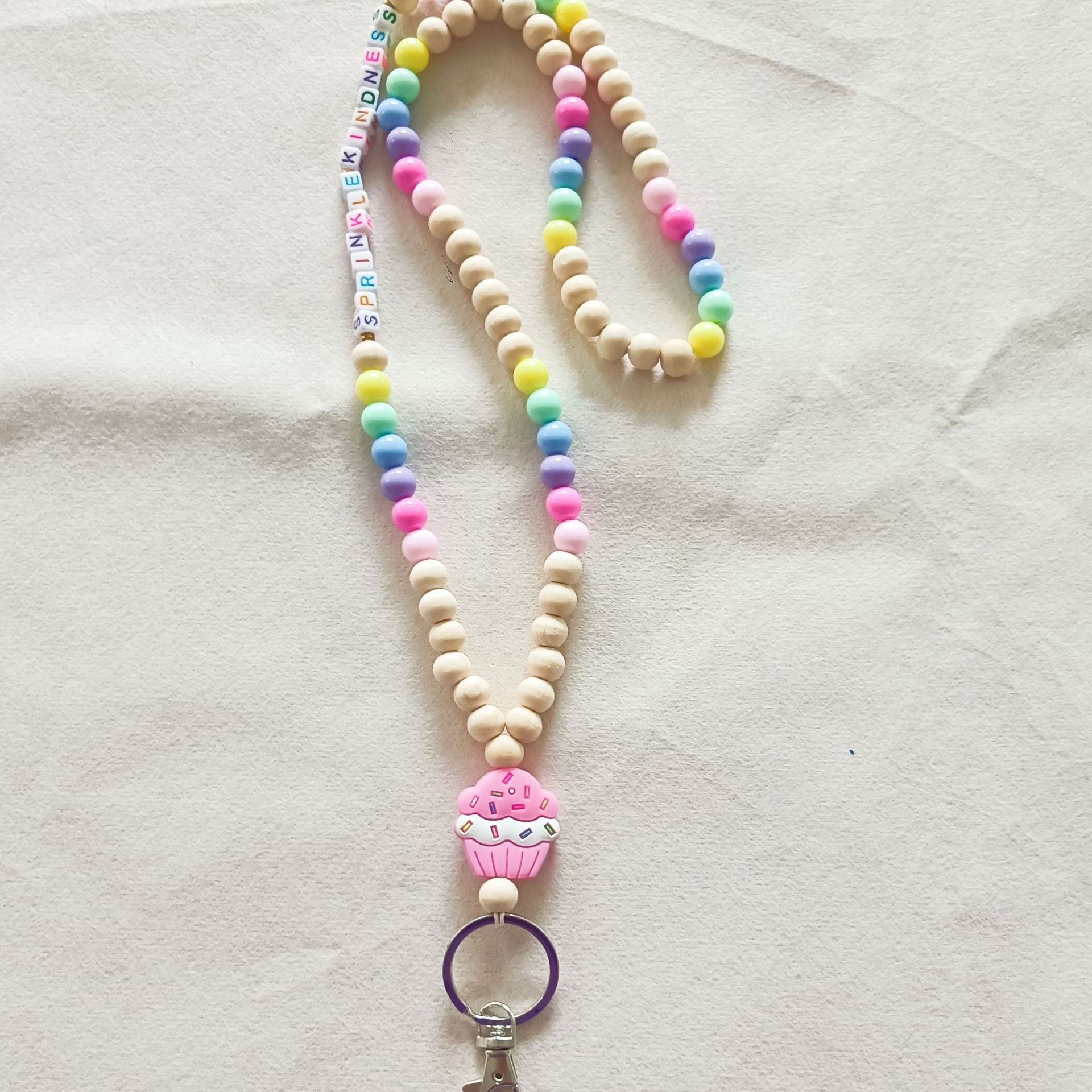 Wholesale Silicone Beads Monogrammed Wooden Disc Tassel Pendant Teacher Necklace Lanyards
