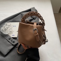 Sac à main seau en cuir PU imperméable à motif rétro avec bandoulière simple, grande capacité, sac bandoulière pour femme
