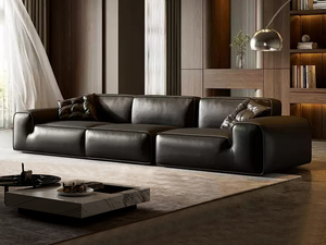 Vente directe d'usine, canapé italien minimaliste en cuir véritable, grand canapé noir en cuir de vache - Product Image 4